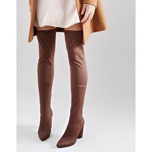 Missguided Pointed Toe Neoprene Over The Knee
Boot Brown